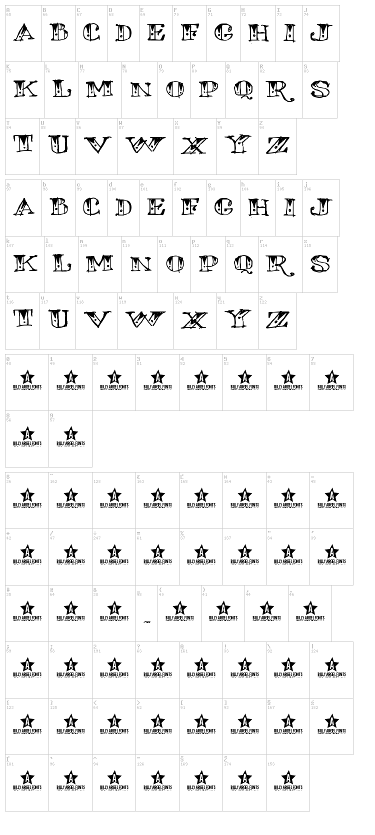 Rose Tattoo font map